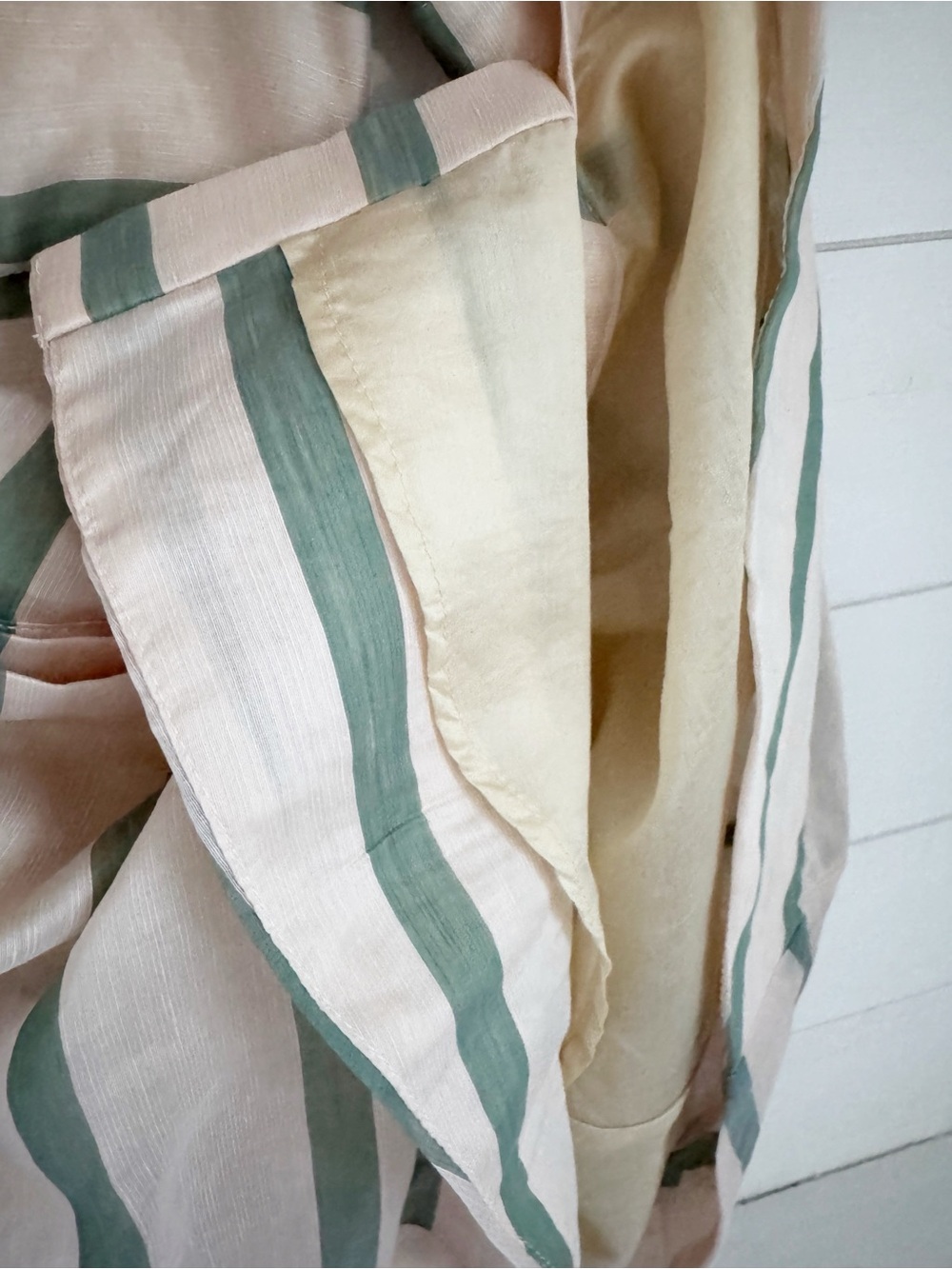 Ruffled Collar Midi Dress in Blush and Olive Stripes - BURU boutique brand - Picture 6 of 9